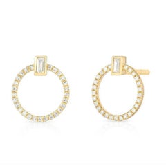 Pendientes de oro de 14 quilates con dije de círculo de diamantes
