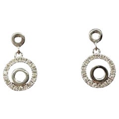 Diamond Circle Drop Dangle Earrings 14K White Gold 0.14ctw Pre Loved