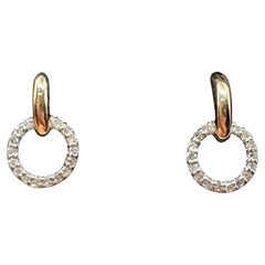 Diamond Circle Drop Earrings 14K Yellow Gold 0.08ctw New