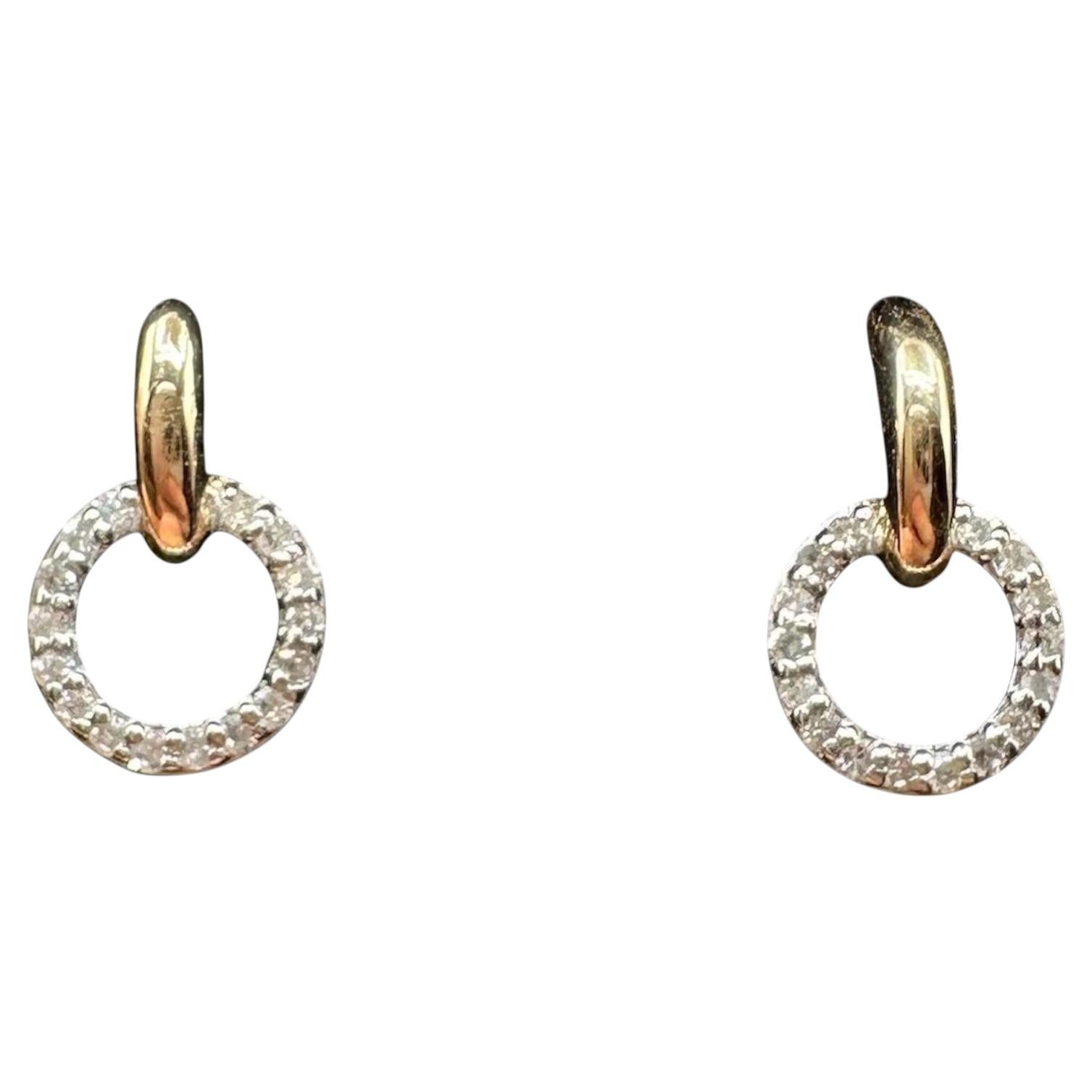Diamond Circle Drop Earrings 14K Yellow Gold 0.08ctw New