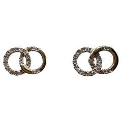 Diamond Circle Drop Earrings 14K Yellow Gold 0.08ctw New