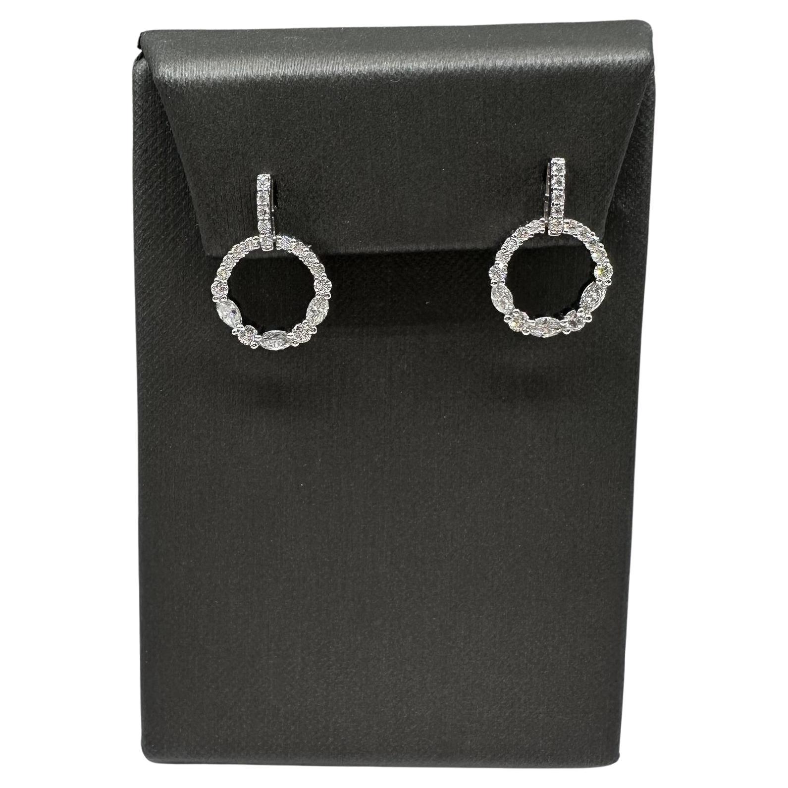 Orecchini a cerchio con diamanti in oro bianco 14 carati - 1,3 carati, nuovi