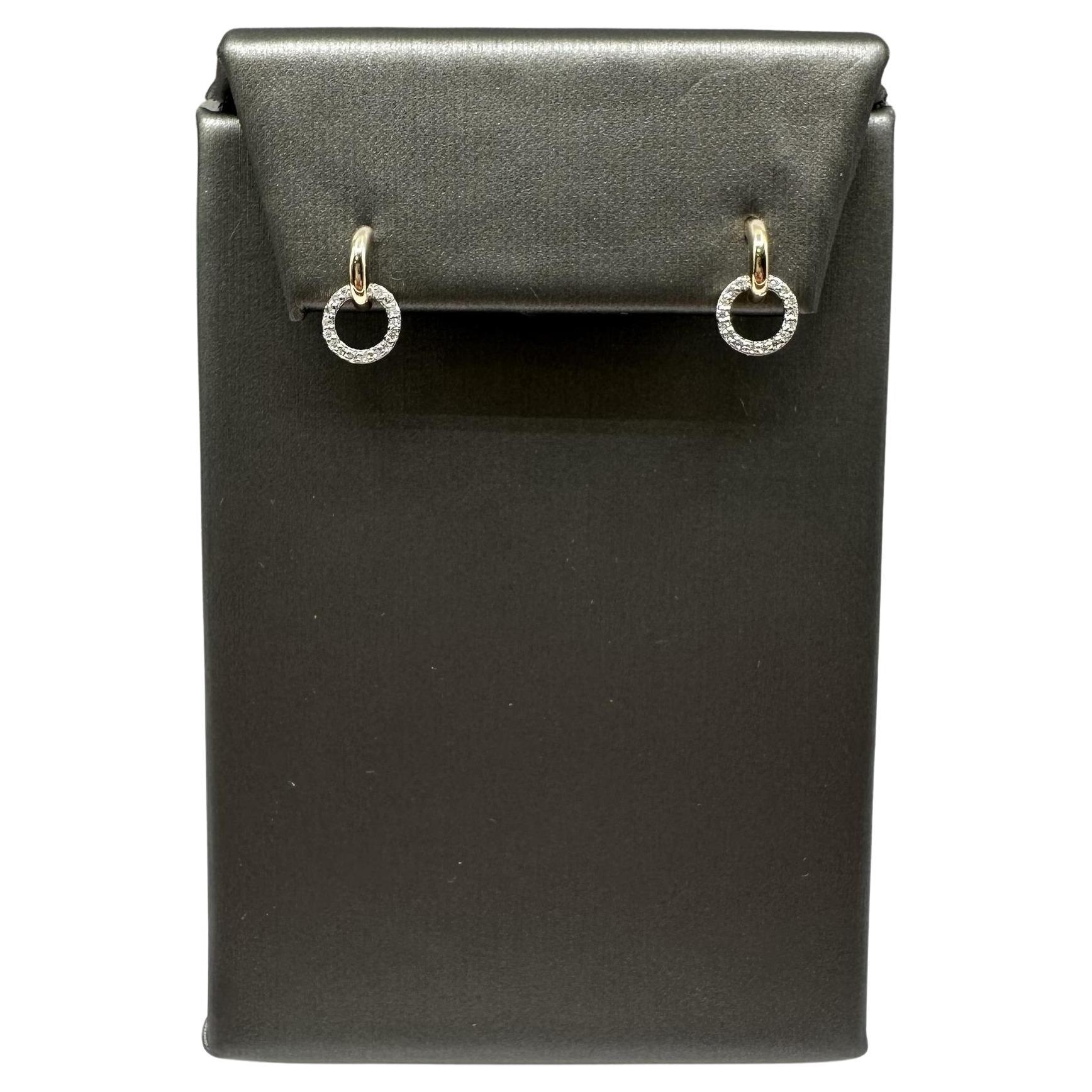 Diamond Circle Drop Earrings in 14kt Yellow Gold – 0.08ctw, New For Sale