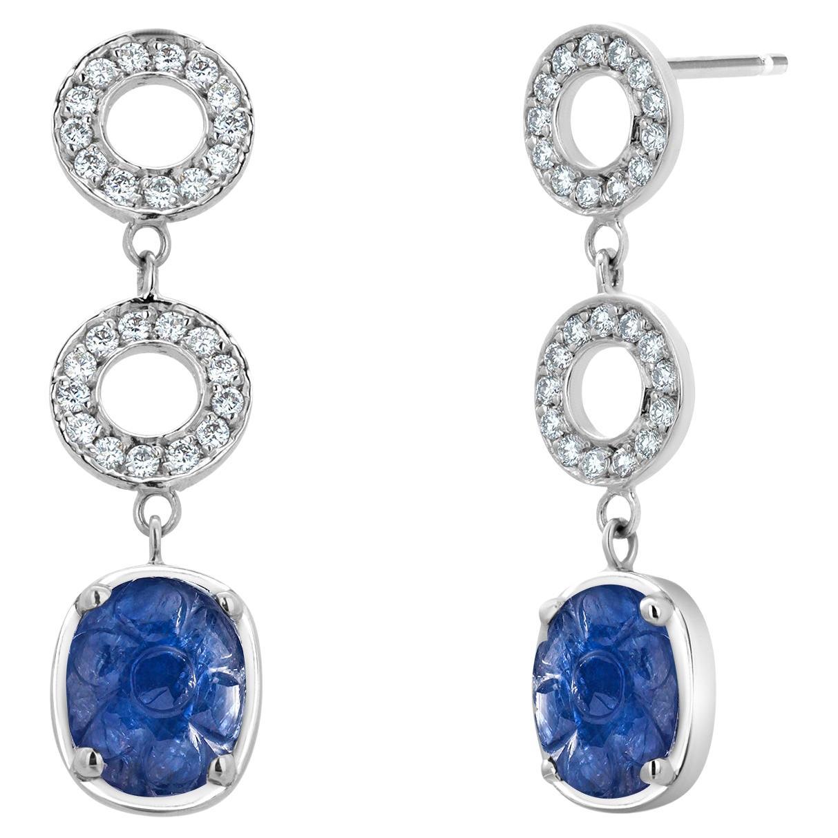 Diamond Circle Drop Gold Earrings with GIA-Certified No-Heat Burma Sapphires