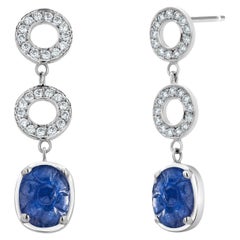 Diamond Circle Drop Gold Earrings with GIA-Certified No-Heat Burma Sapphires