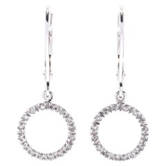 Diamond Circle Earrings, 10K White Gold, Diamond Dangle Earrings, Circle Dangle