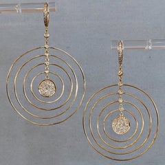 Diamond Circle Hoop Dangle Drop Earrings in 18k Yellow Gold