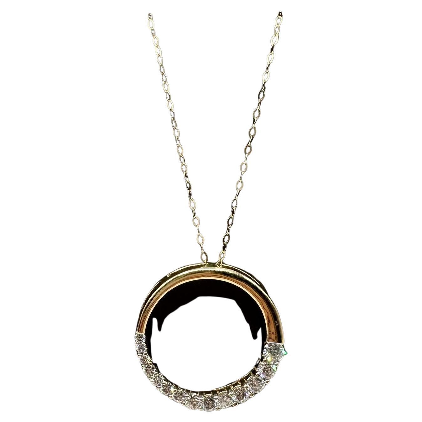 Diamond Circle Necklace in 14kt Yellow Gold – ~1ctw, 18in, Pre-Loved en venta