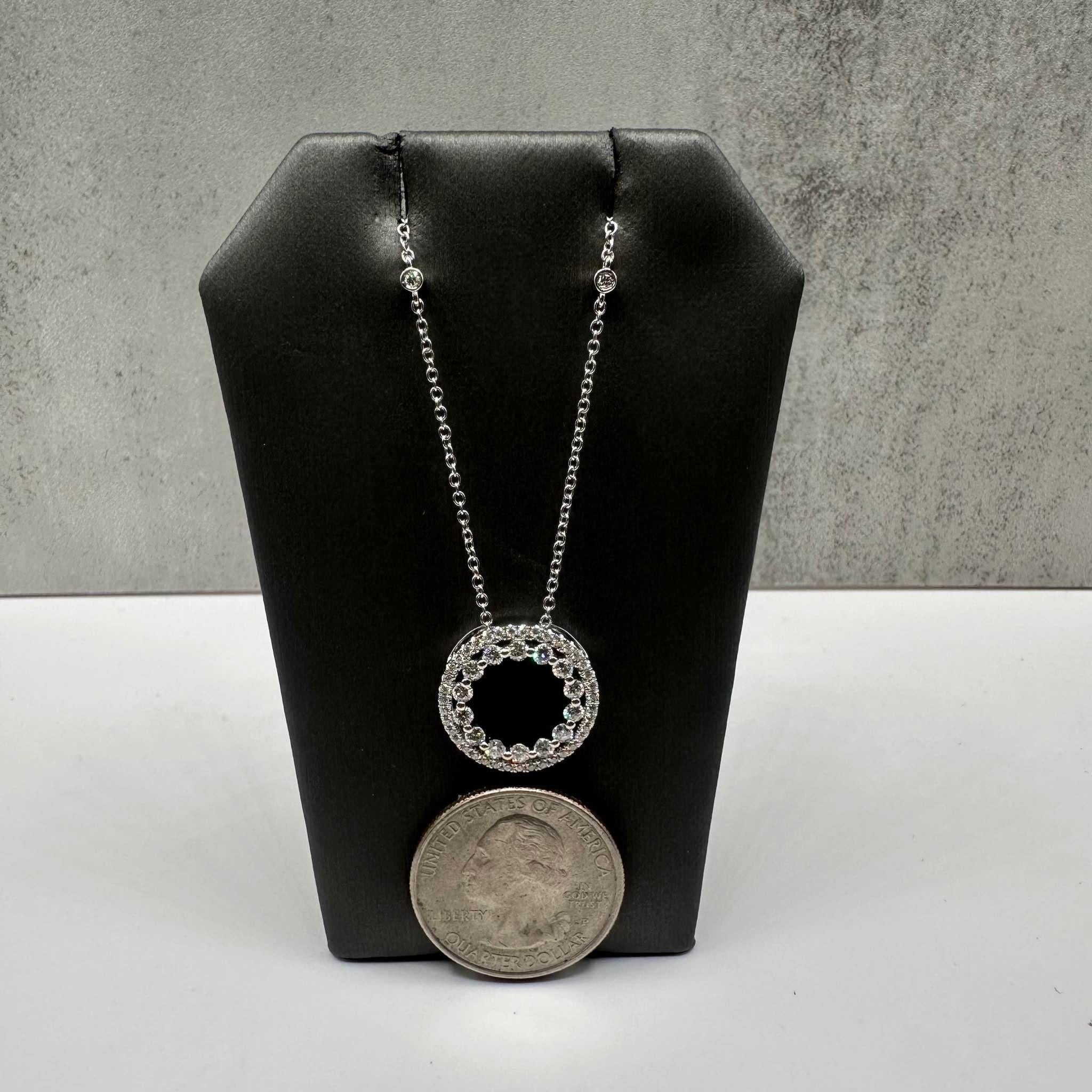 Diamond Circle Necklace in 18kt White Gold - 0.83ctw GH SI Diamonds, Adjustable In New Condition For Sale In West Hempstead, NY