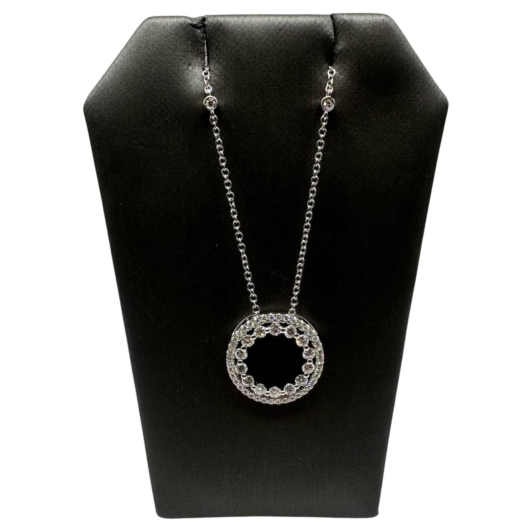 Diamond Circle Necklace in 18kt White Gold - 0.83ctw GH SI Diamonds, Adjustable