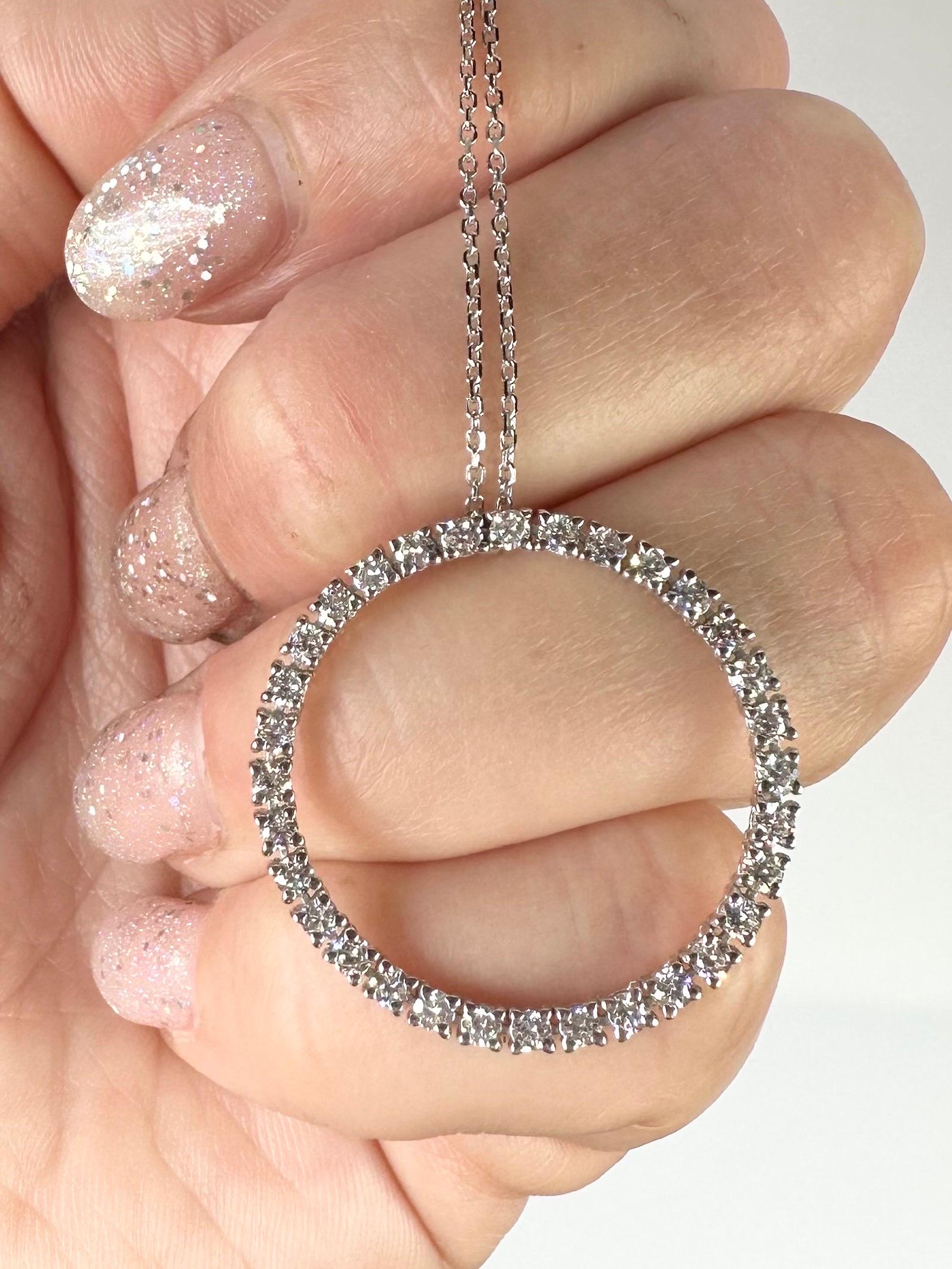 Diamond Circle Necklace Large 14 Karat For Sale 2