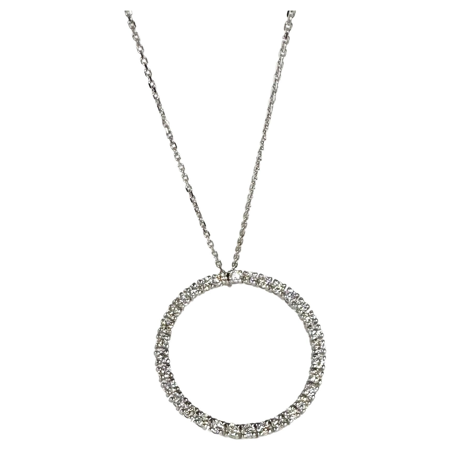 Diamond Circle Necklace Large 14 Karat For Sale