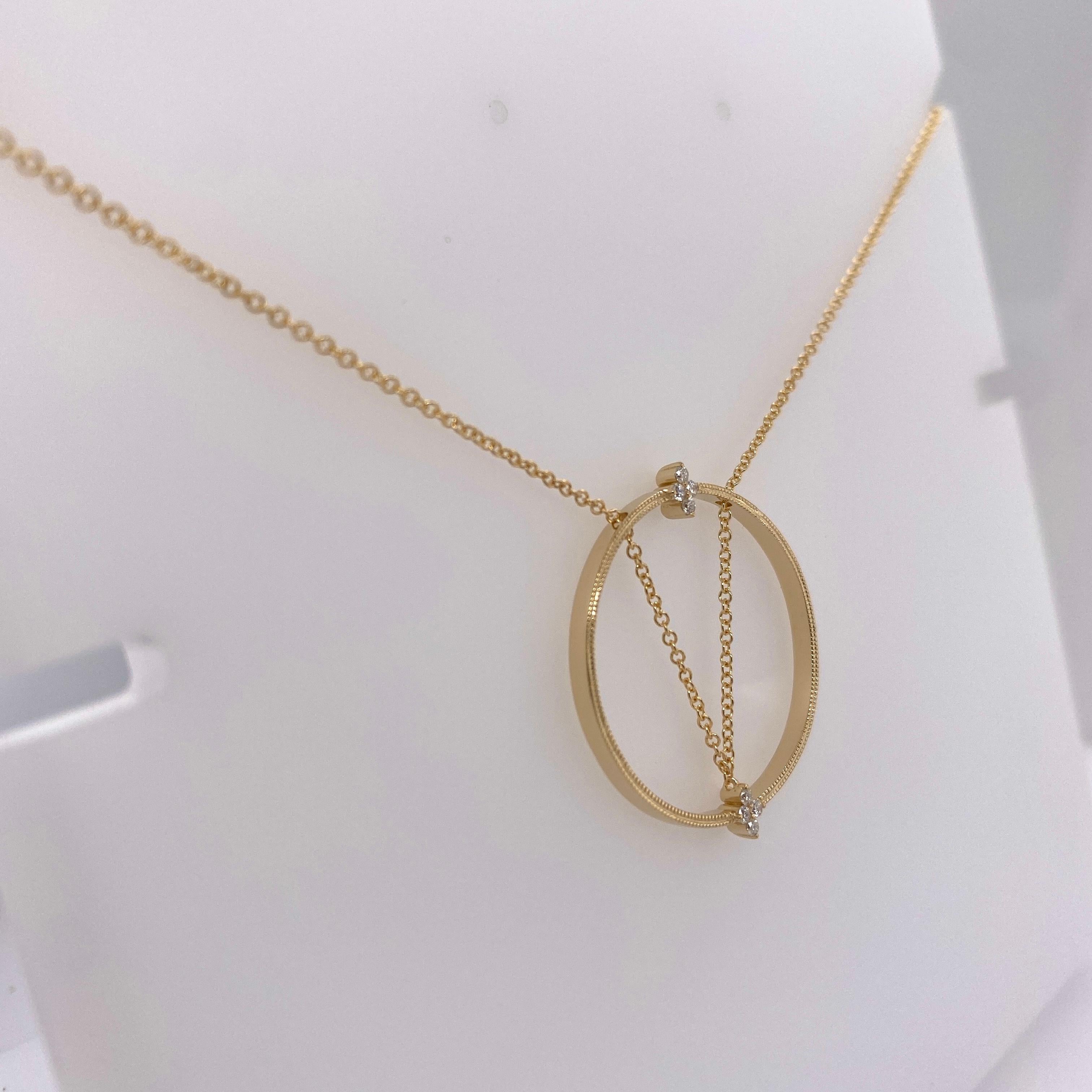 Contemporain Collier circulaire en diamants avec Unique V Design 14k Gold Cable Chain en vente