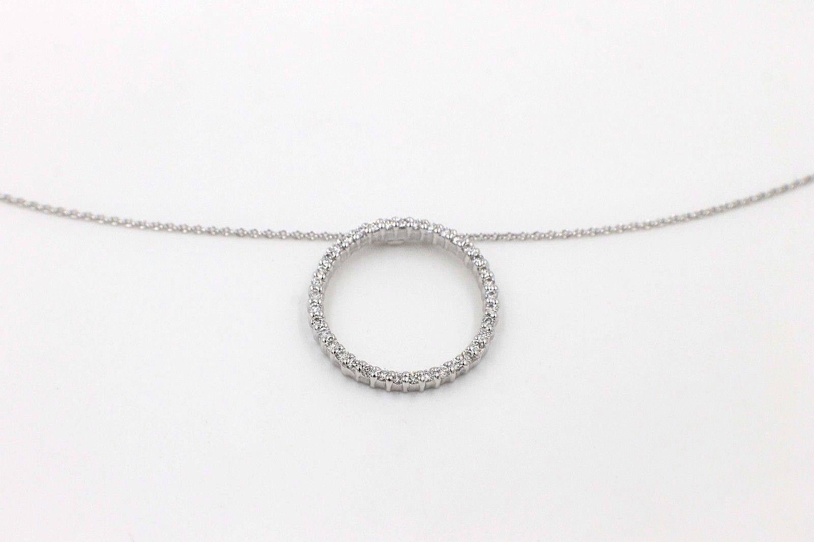 Women's or Men's Diamond Circle Pendant in 18 Karat White Gold