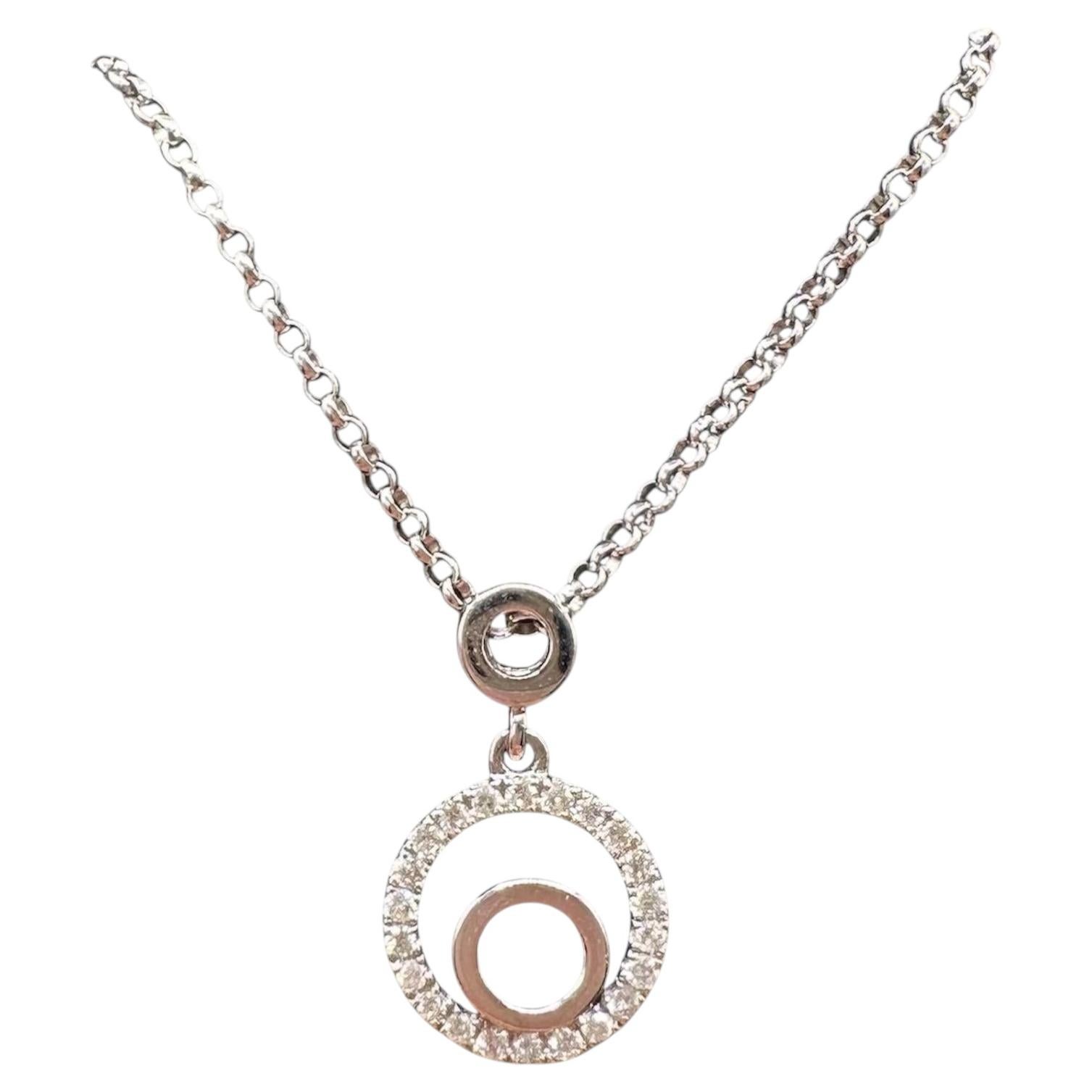 Diamond Circle Pendant Necklace 14K White Gold 0.09ctw 15.75in