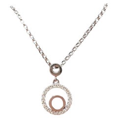 Collar Colgante Círculo de Diamantes 14K Oro Blanco 0.09ctw 15.75in