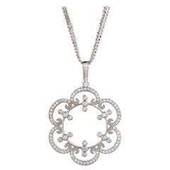 Diamond Circle Pendant Necklace Estate 18k White Gold Double Chain Choker