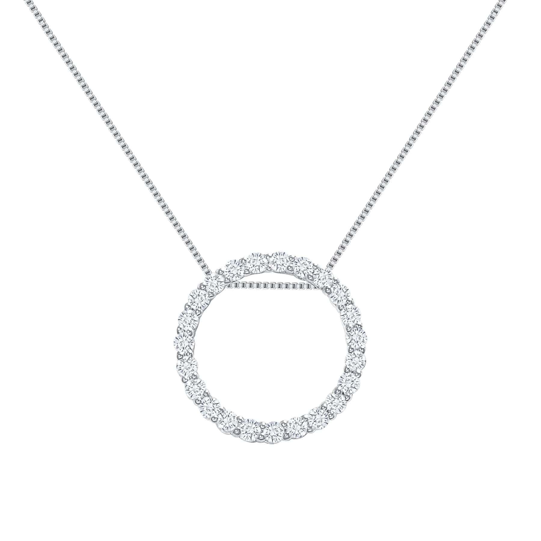 Moderne Collier pendentif en or 14 carats avec cercle de diamants en vente