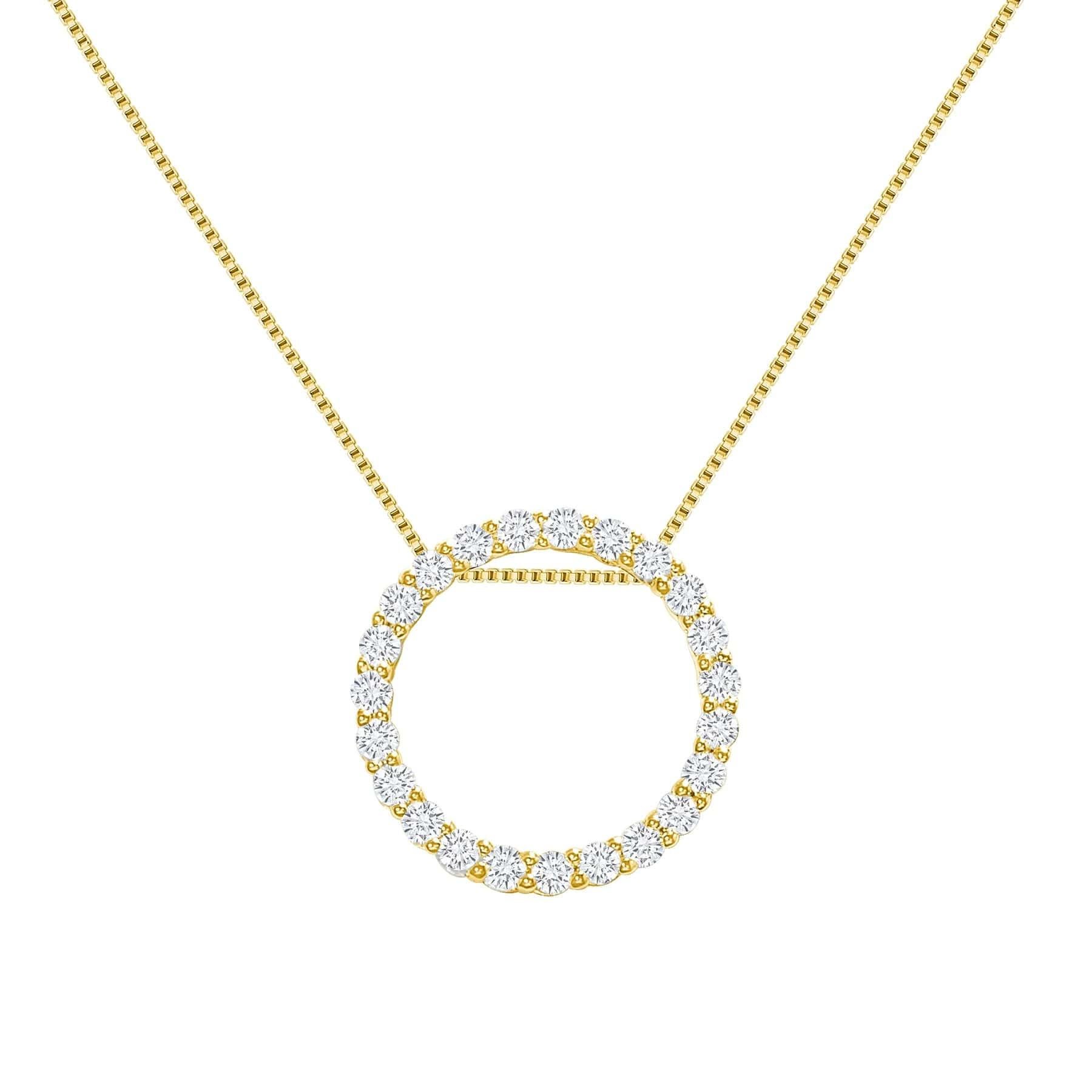 Taille ronde Collier pendentif en or 14 carats avec cercle de diamants en vente