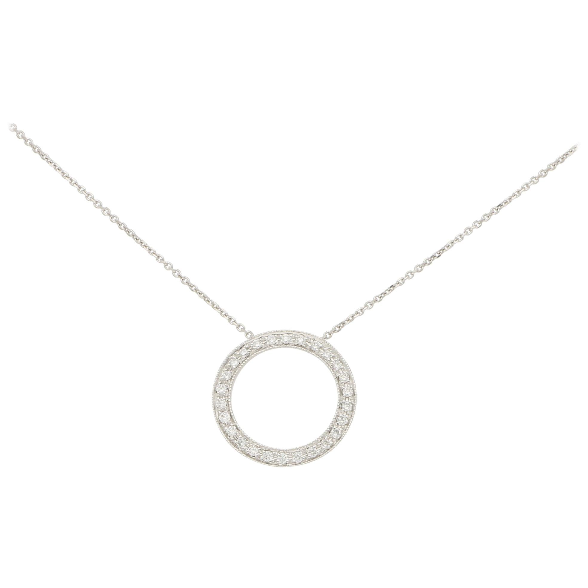 Diamond Circle Pendant Set in 18 Karat White Gold