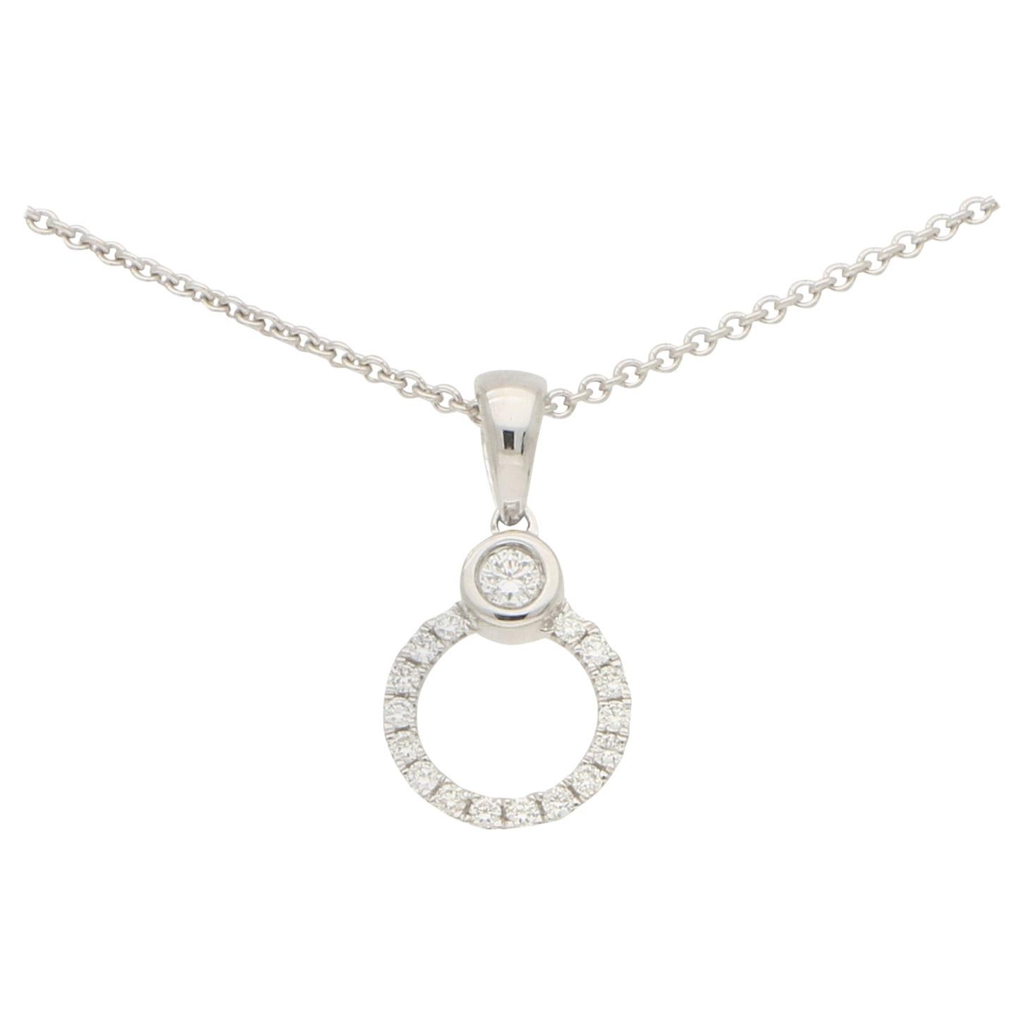 Diamond Circle Promise Ring Necklace in 18 Karat White Gold