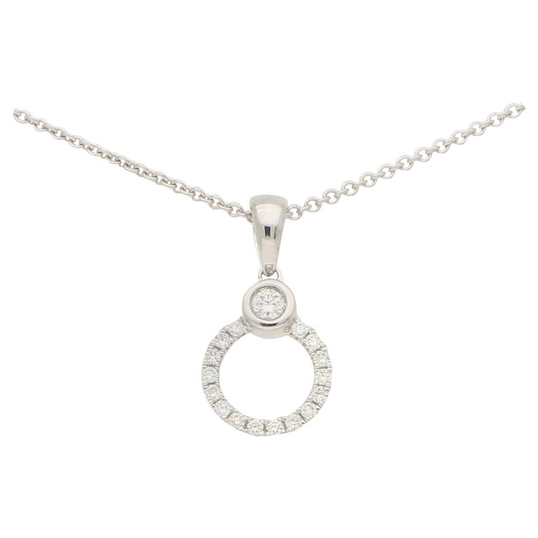 Diamond Circle Promise Ring Necklace in 18 Karat White Gold For Sale at