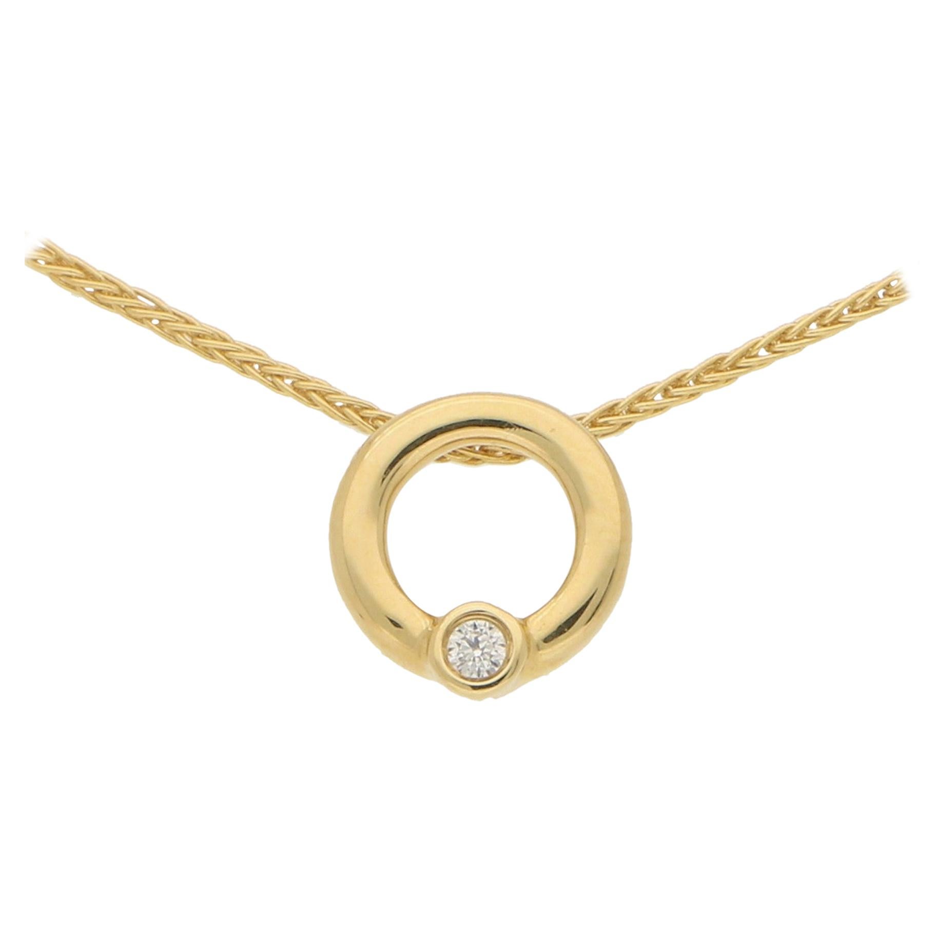 Diamond Circle Promise Ring Necklace in 18 Karat Yellow Gold For Sale