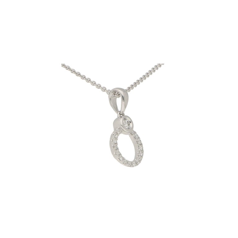 Diamond Circle Promise Ring Necklace in 18 Karat White Gold For Sale at