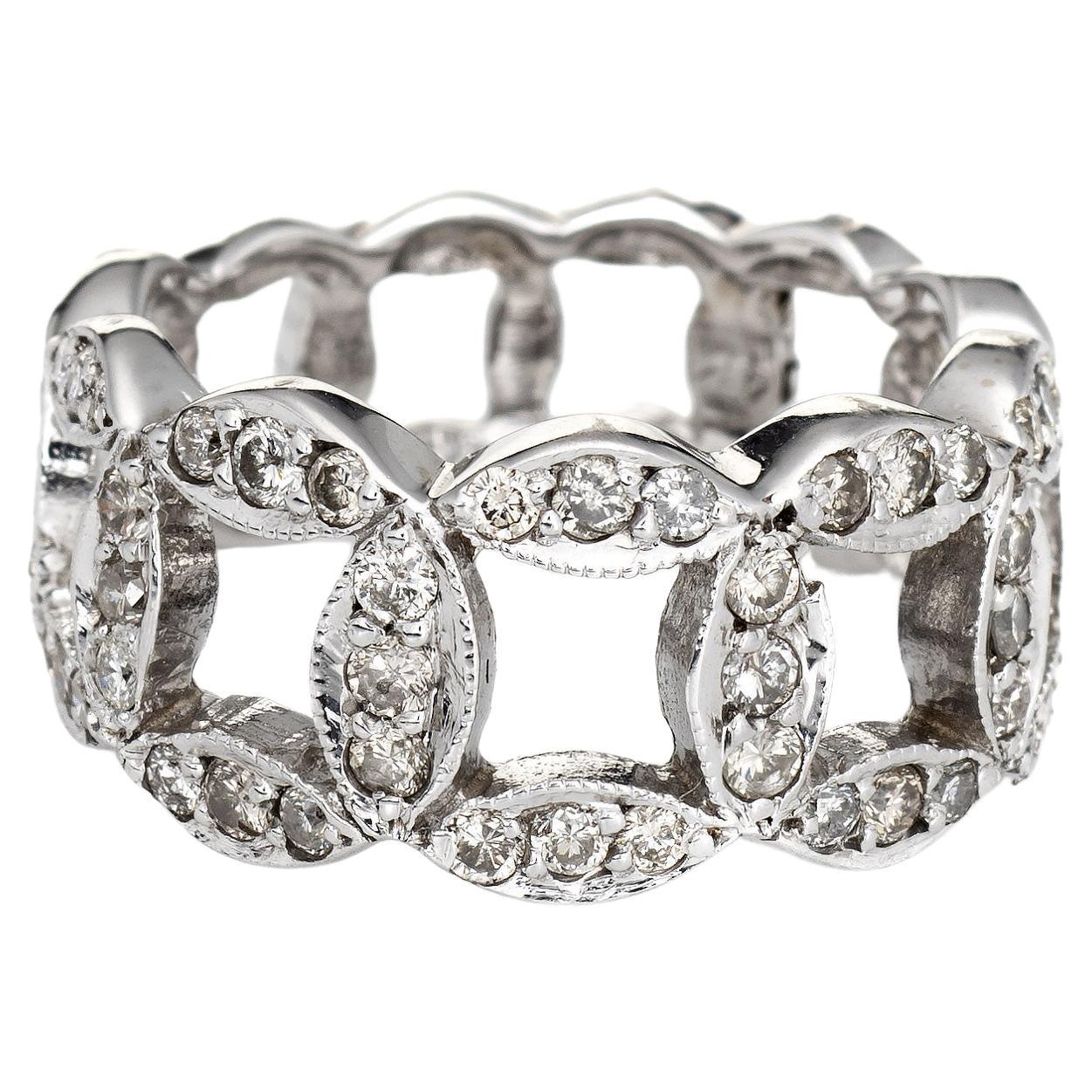 Double Diamond Band Ring Vintage 14 Karat White Gold Estate Fine