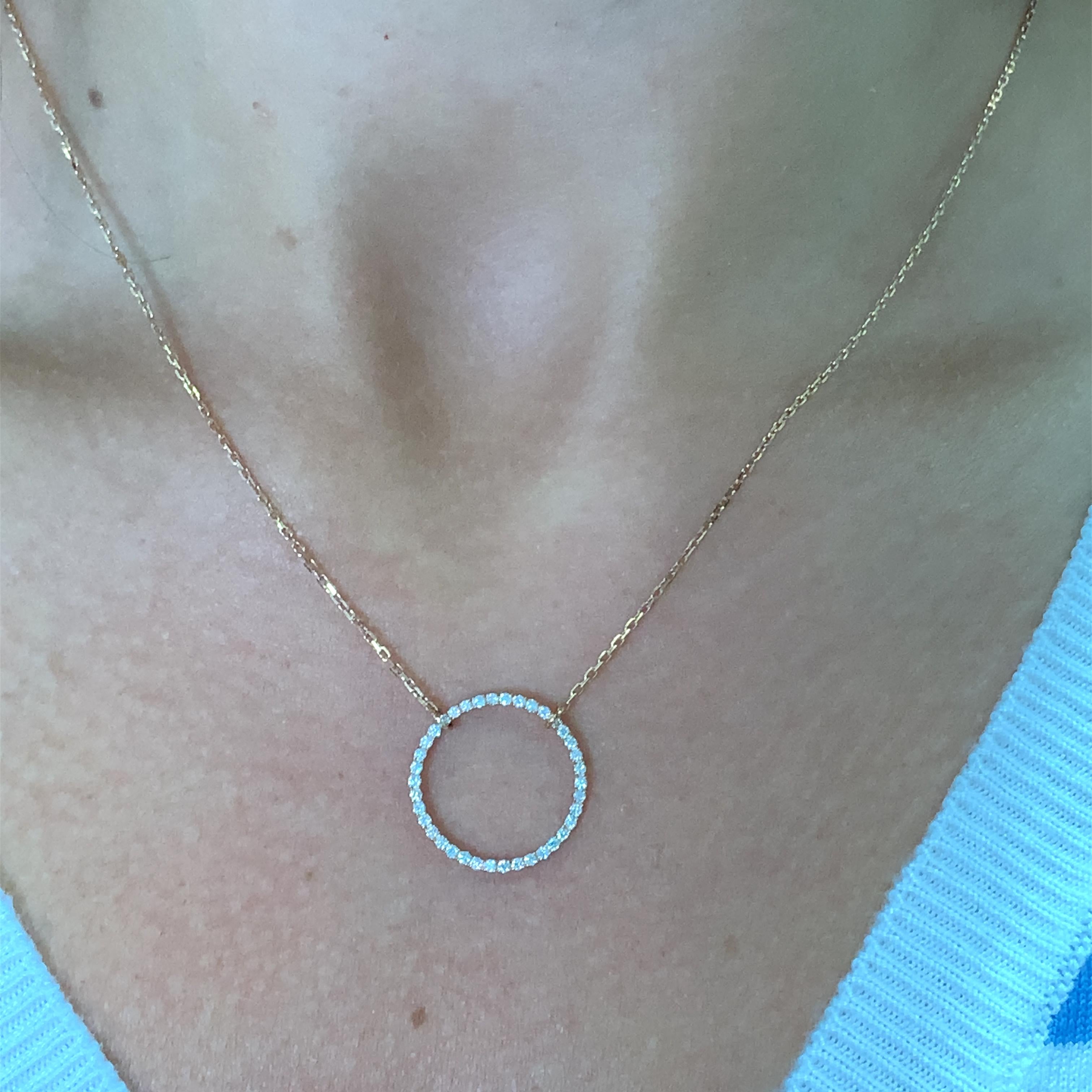 Collar colgante gota redonda círculo de diamantes oro amarillo 18k Art Decó en venta