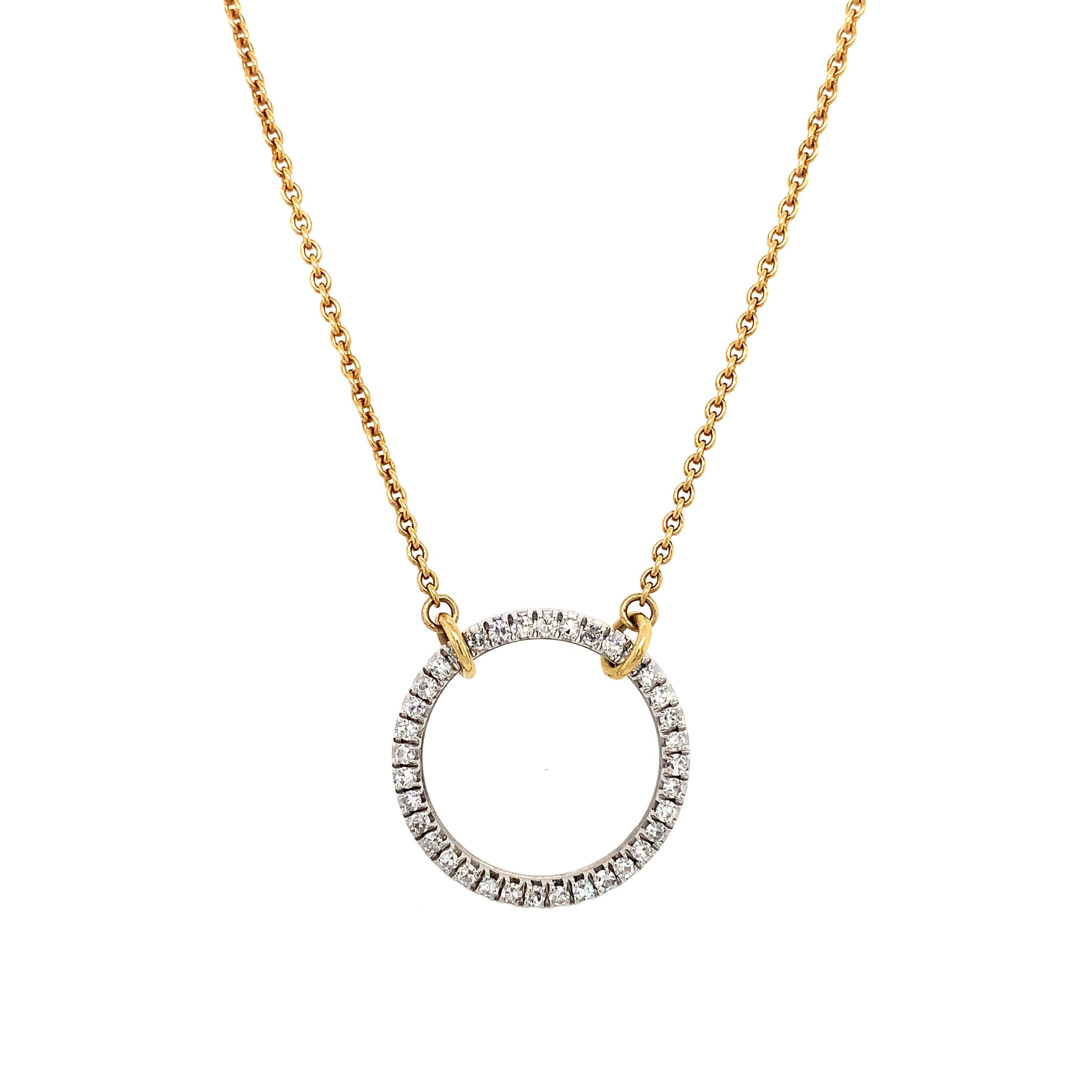 Collar colgante gota redonda círculo de diamantes oro amarillo 18k Corte redondo en venta