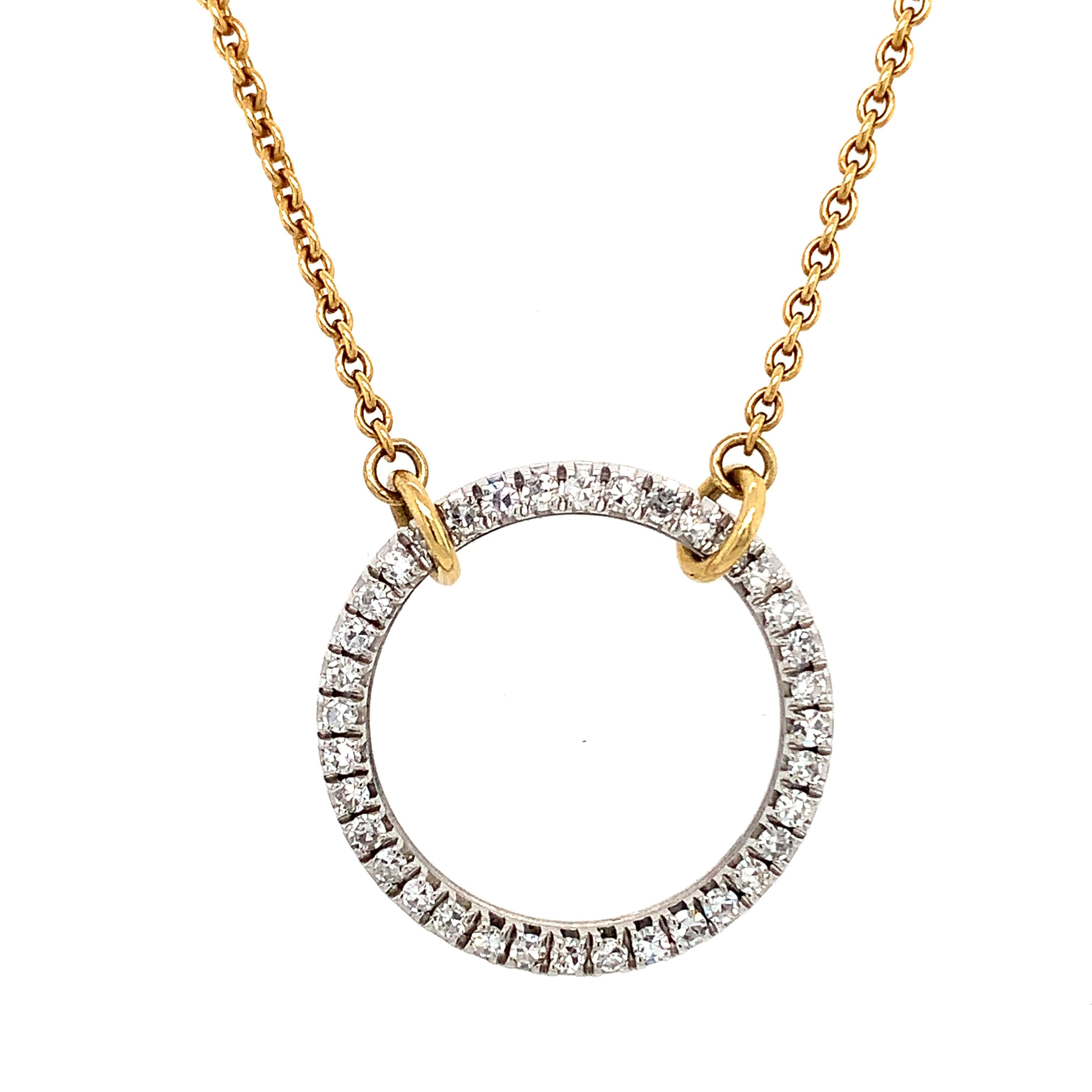 Collar colgante gota redonda círculo de diamantes oro amarillo 18k en Nuevo estado para la venta en London, GB