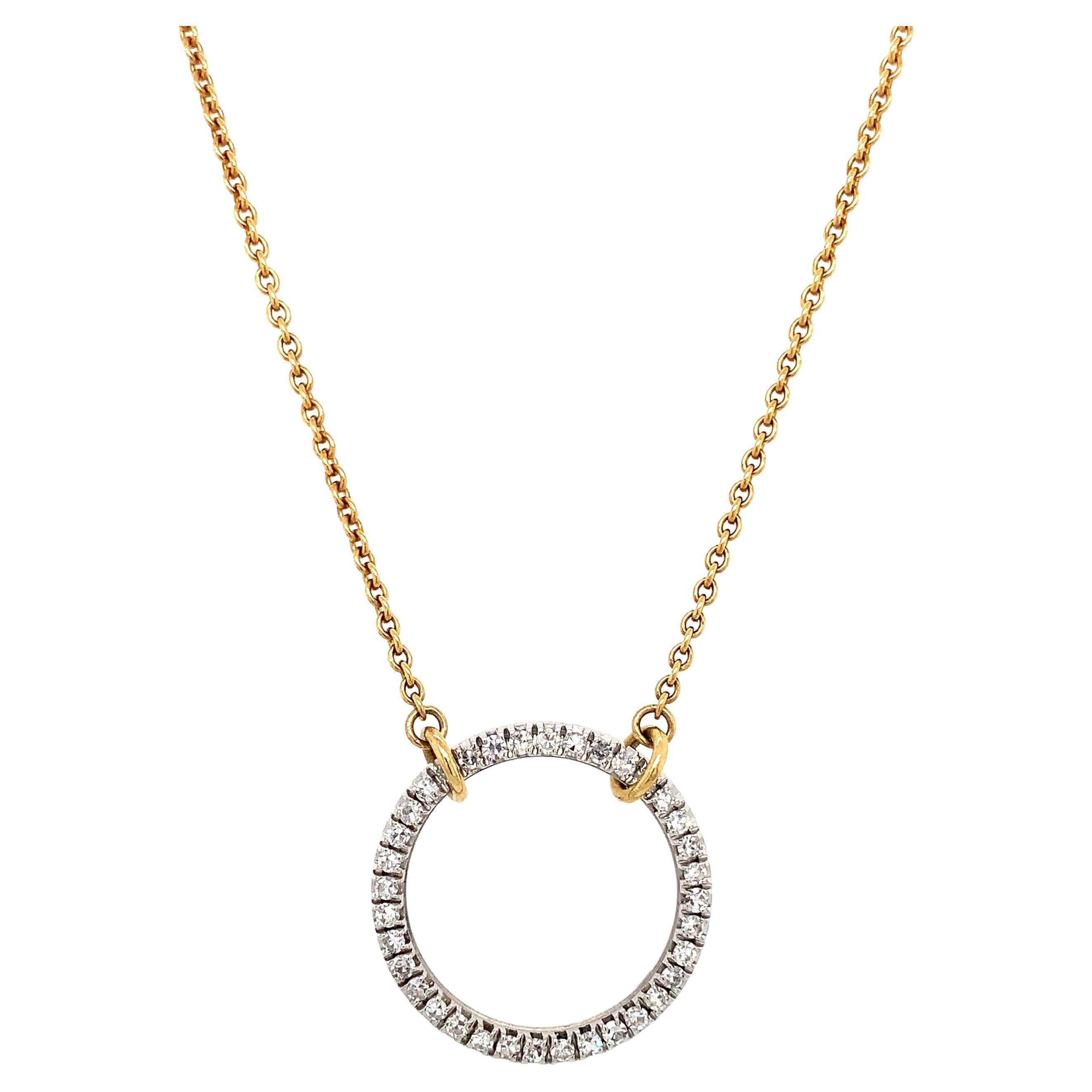 Collar colgante gota redonda círculo de diamantes oro amarillo 18k en venta