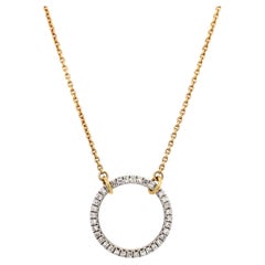 Diamond circle round drop pendant necklace 18k yellow gold