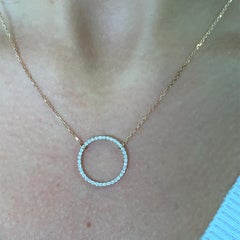 Diamond circle round drop pendant necklace in 18k rose gold