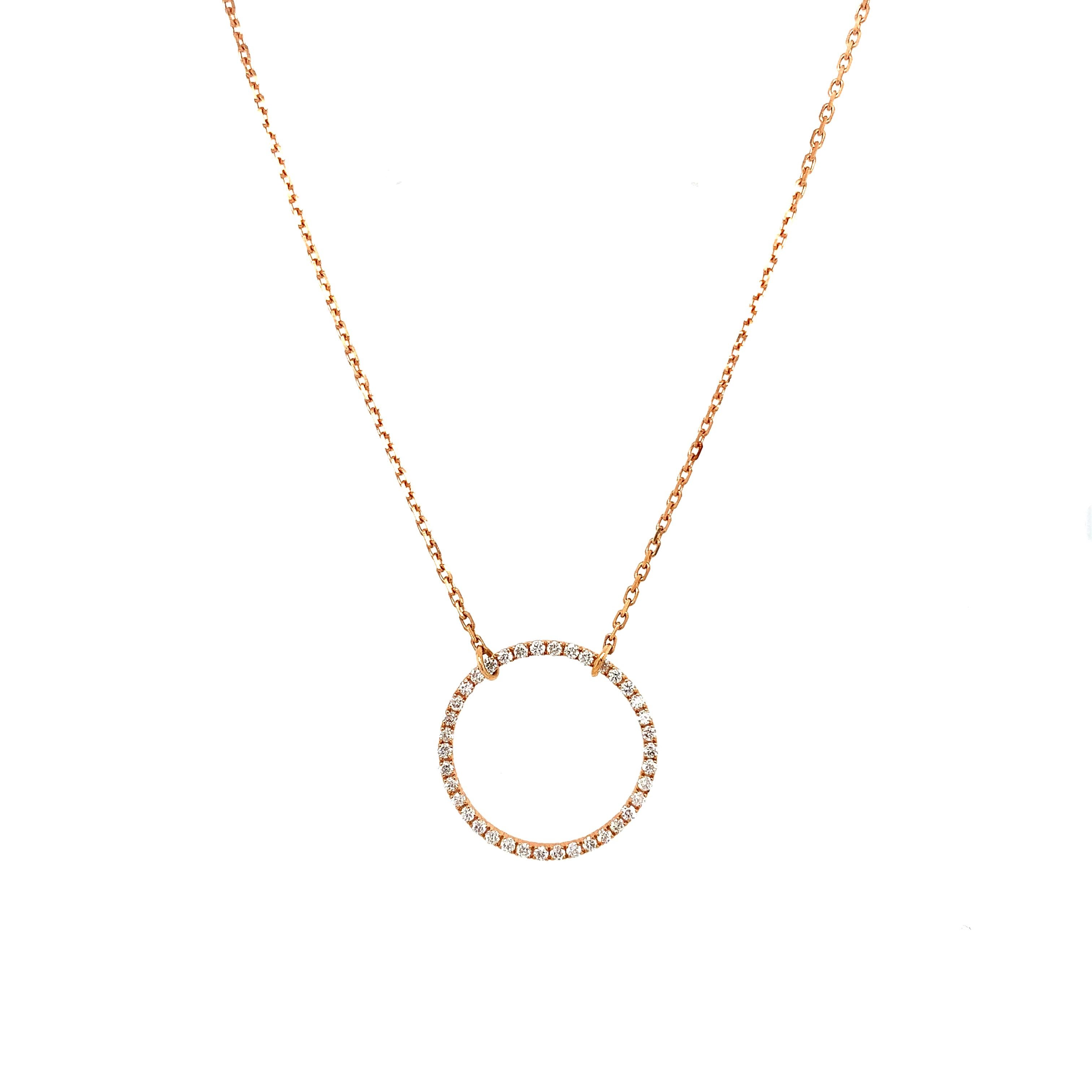 Taglio rotondo Collana con ciondolo a goccia con cerchio di diamanti in oro rosa 18 carati in vendita
