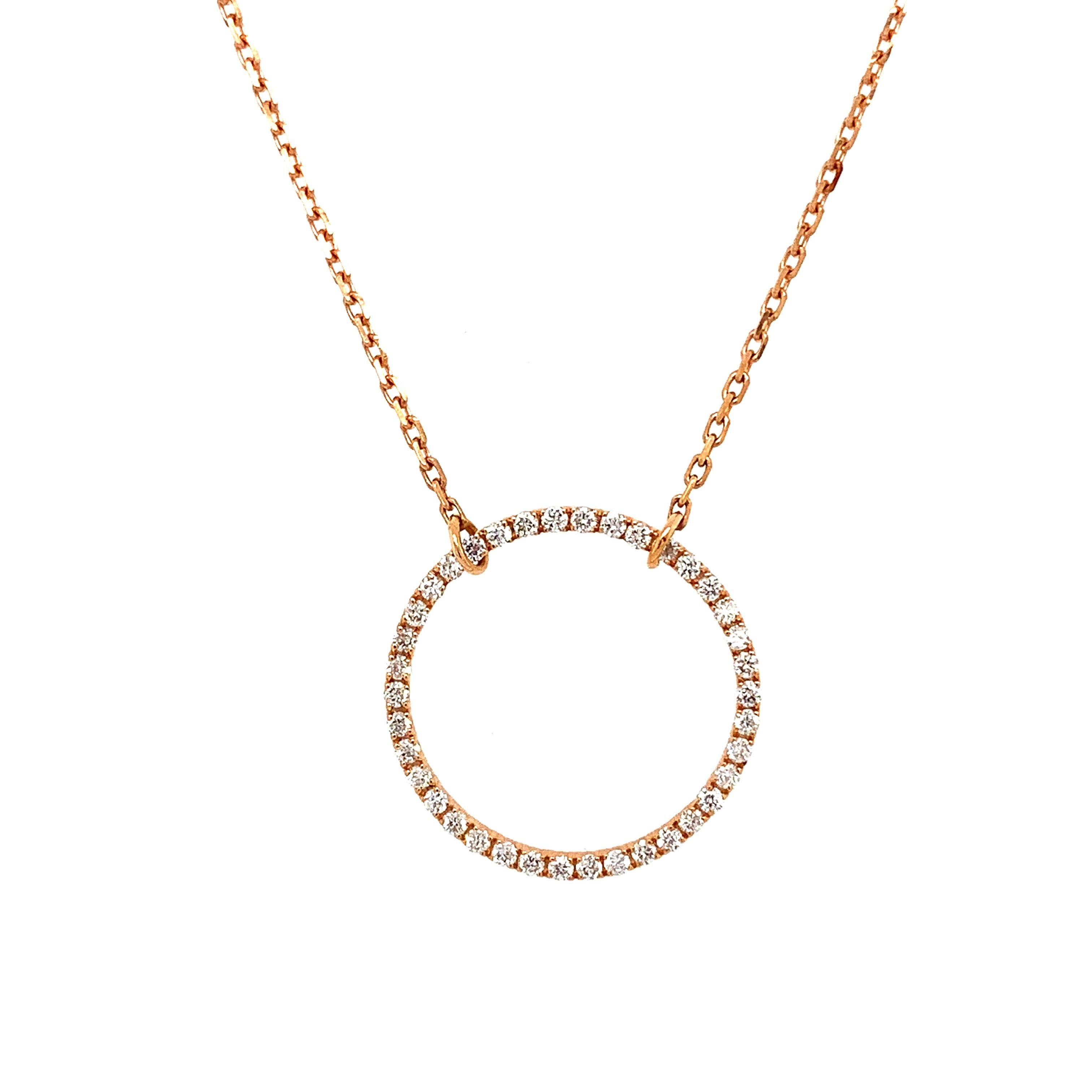 Collana con ciondolo a goccia con cerchio di diamanti in oro rosa 18 carati In condizioni Nuovo in vendita a London, GB