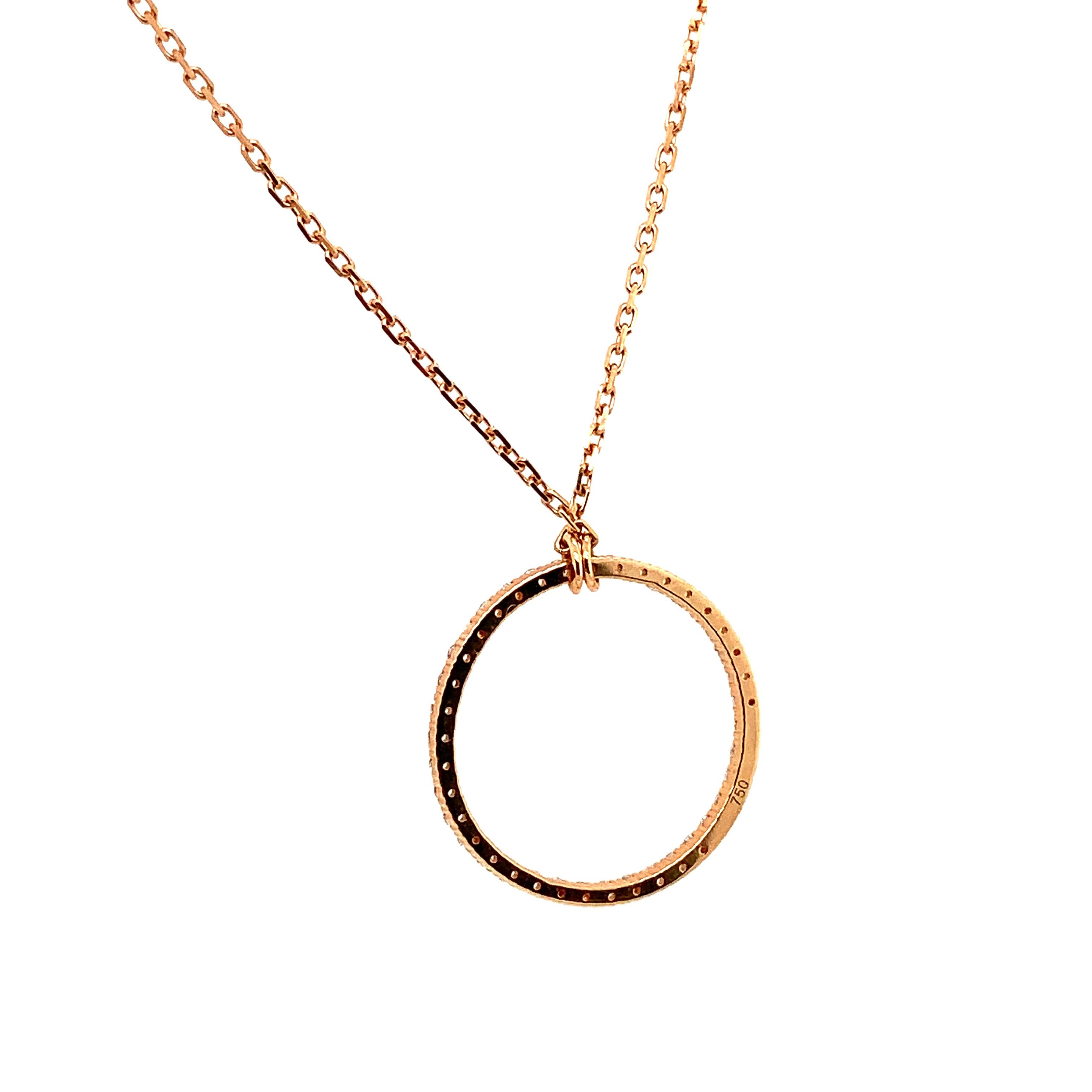 Donna Collana con ciondolo a goccia con cerchio di diamanti in oro rosa 18 carati in vendita