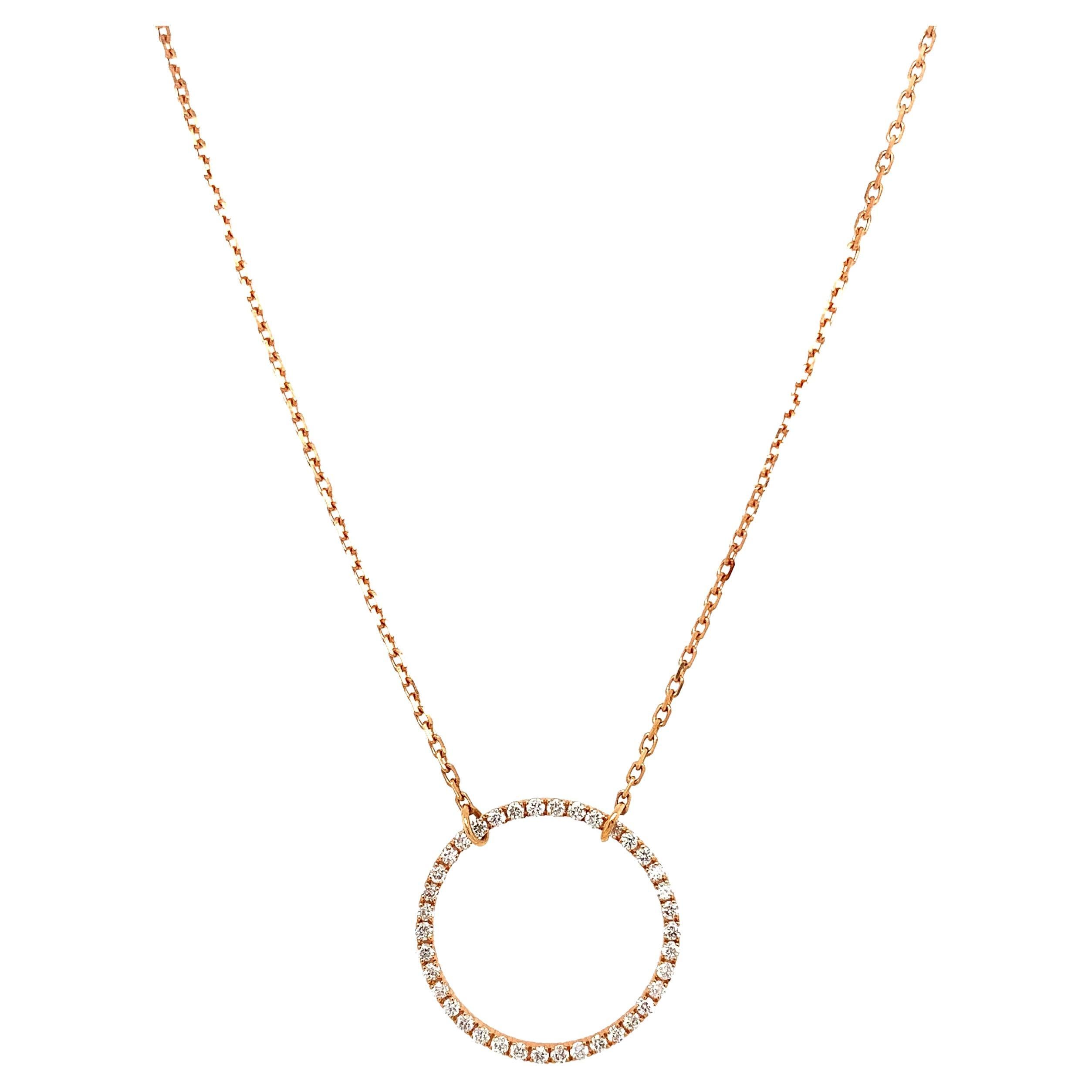 Diamond circle round drop pendant necklace in 18k rose gold