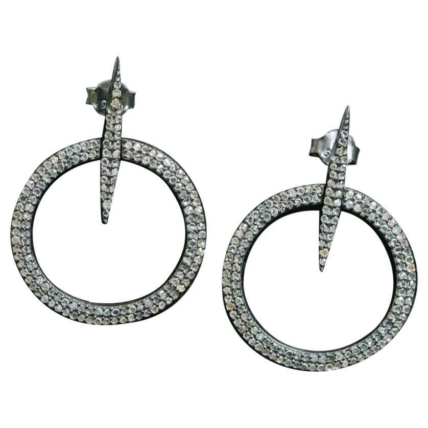 Boucle d'oreille Cercle Diamant en Argent 925 Boucle d'oreille Femme Design/One Bijoux faits à la main.