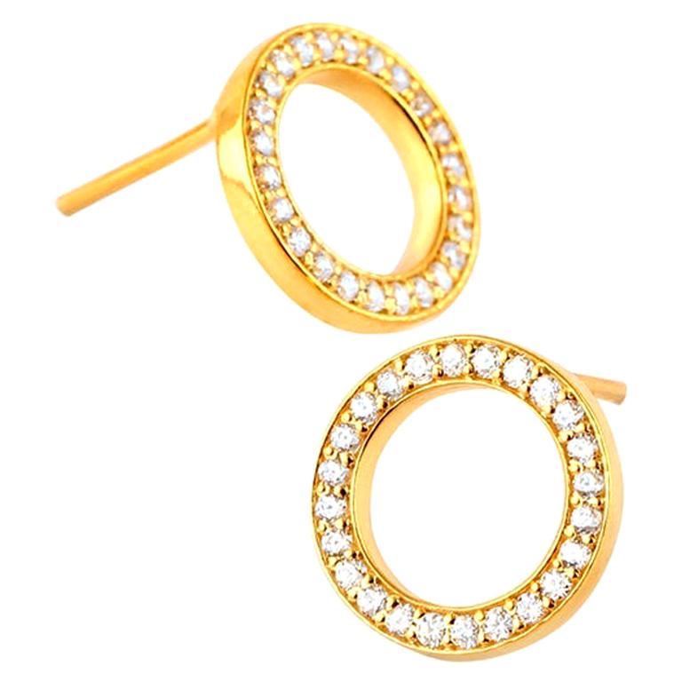 Diamond Circle Stud Earrings, 14k Gold Earrings For Sale