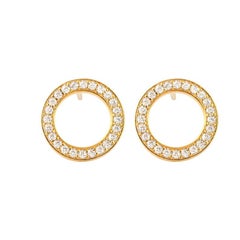 Diamond Circle Stud Earrings, 18 Karat Gold Earrings, Everyday Earrings