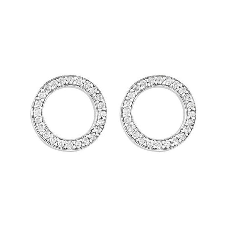 Round Cut Diamond Circle Stud Earrings, 18 Karat Gold Earrings, Everyday Earrings For Sale