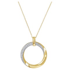 Diamond Circle Swirl Pendant Necklace 0.59 Carats G VS2 14 Karat Yellow Gold