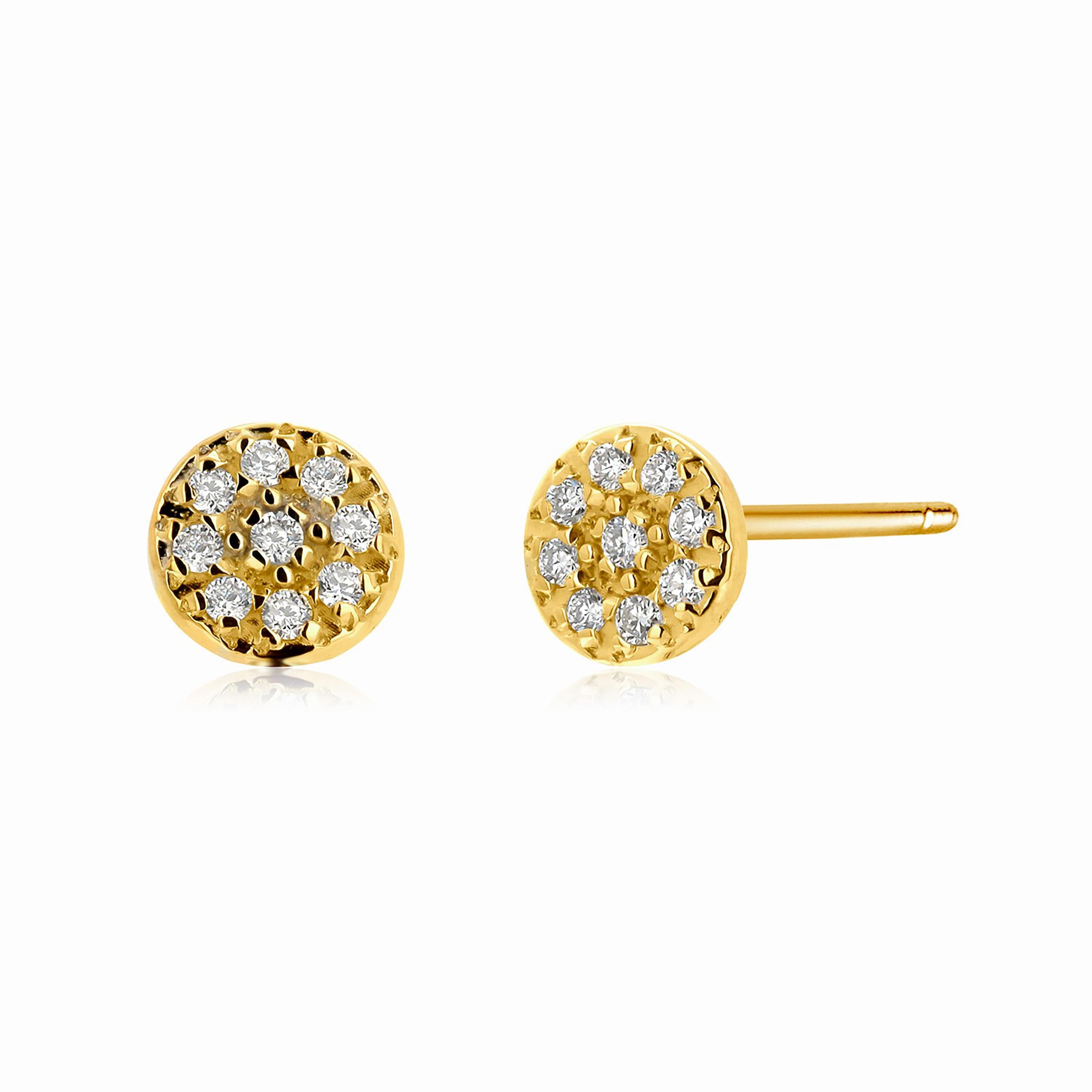 Round Cut Diamond Circle Yellow Gold Stud Earrings