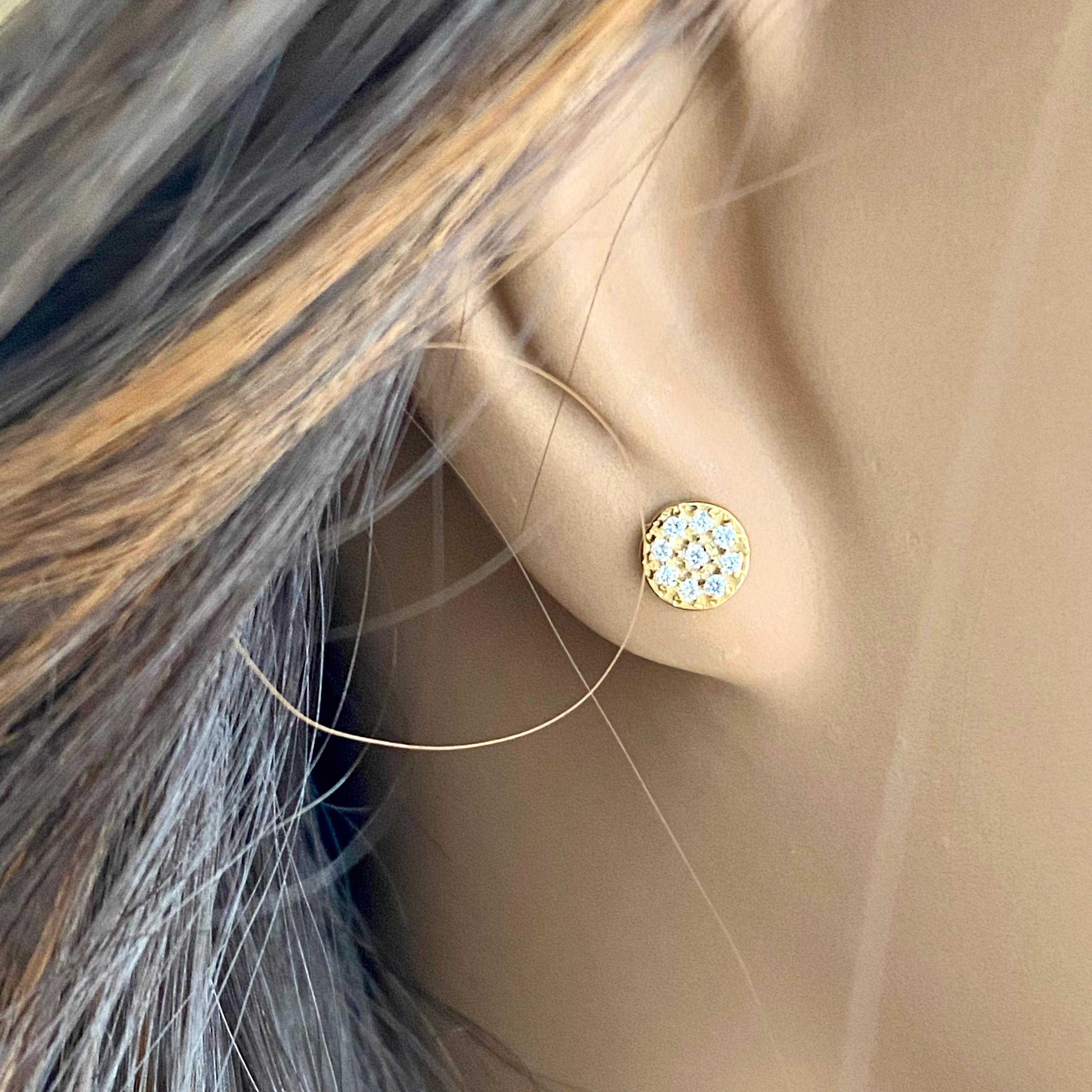 Women's or Men's Diamond Circle Yellow Gold Stud Earrings