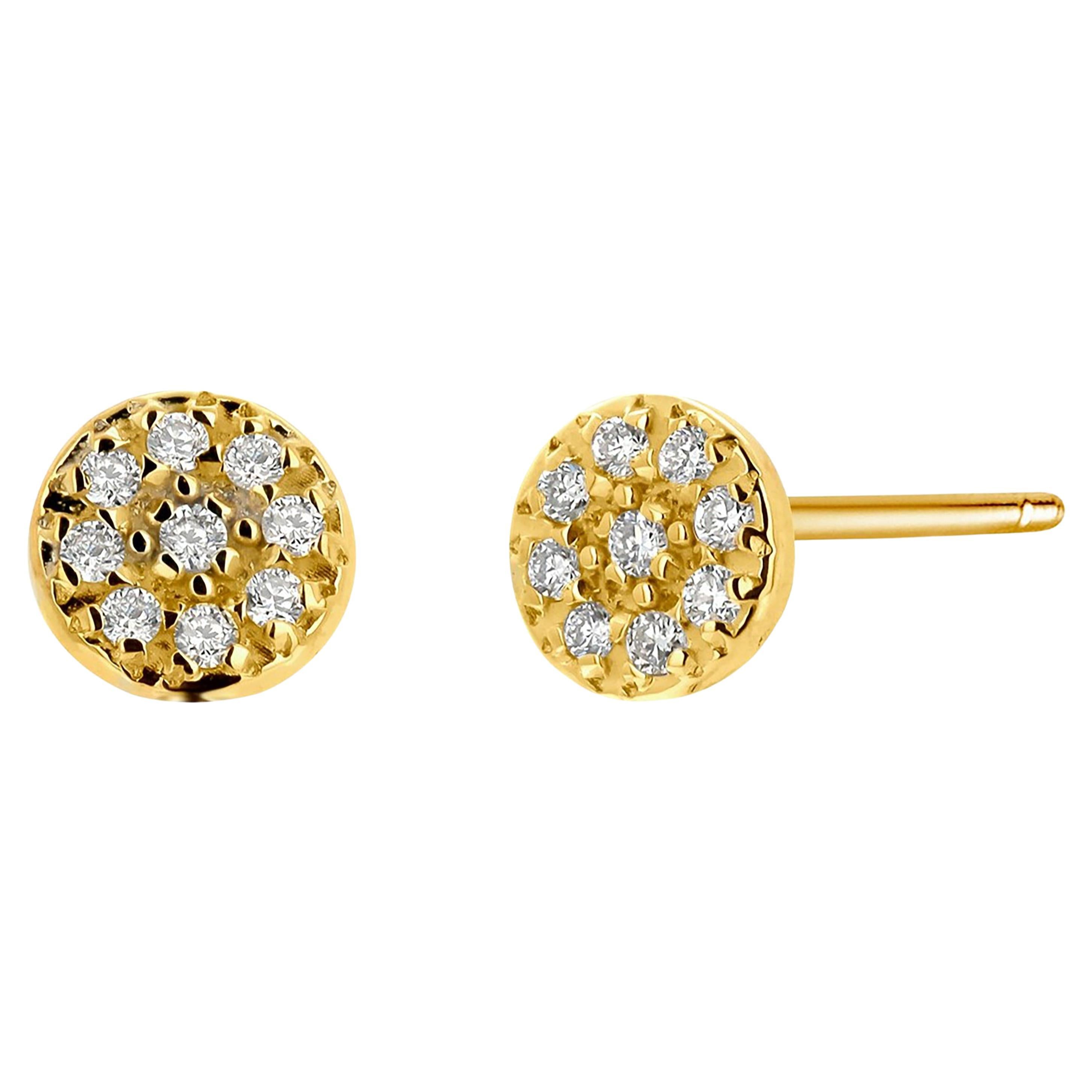 Diamond Circle Yellow Gold Stud Earrings