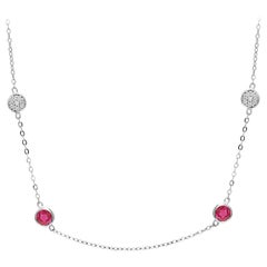 Diamond Discs Ruby Bezel Set White Gold Pendant Necklace Weighing Two Carat