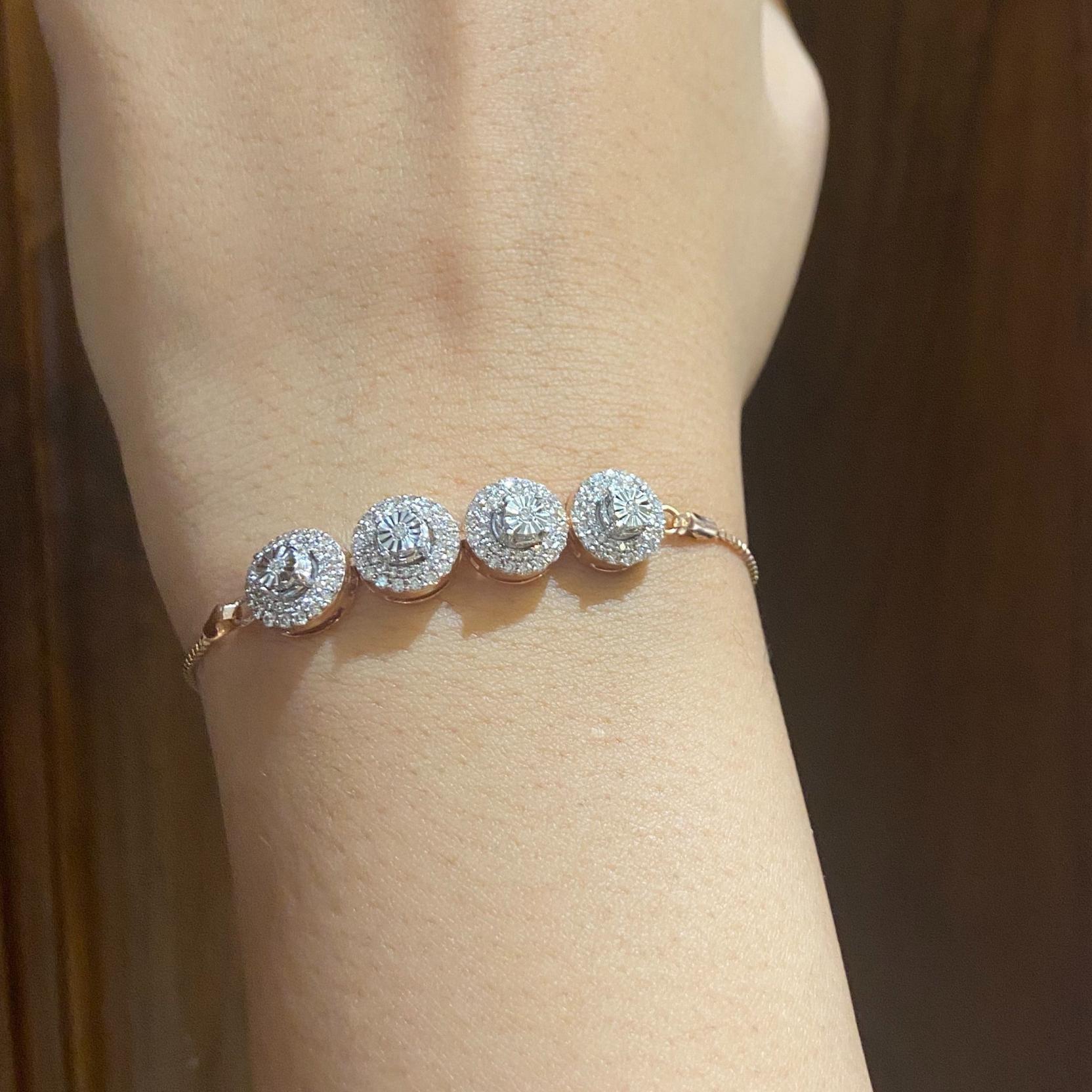 Pulsera Bolo Círculos de Diamantes con Engaste Ilusión en Oro Macizo de 14 K (Certificado) Art Decó en venta