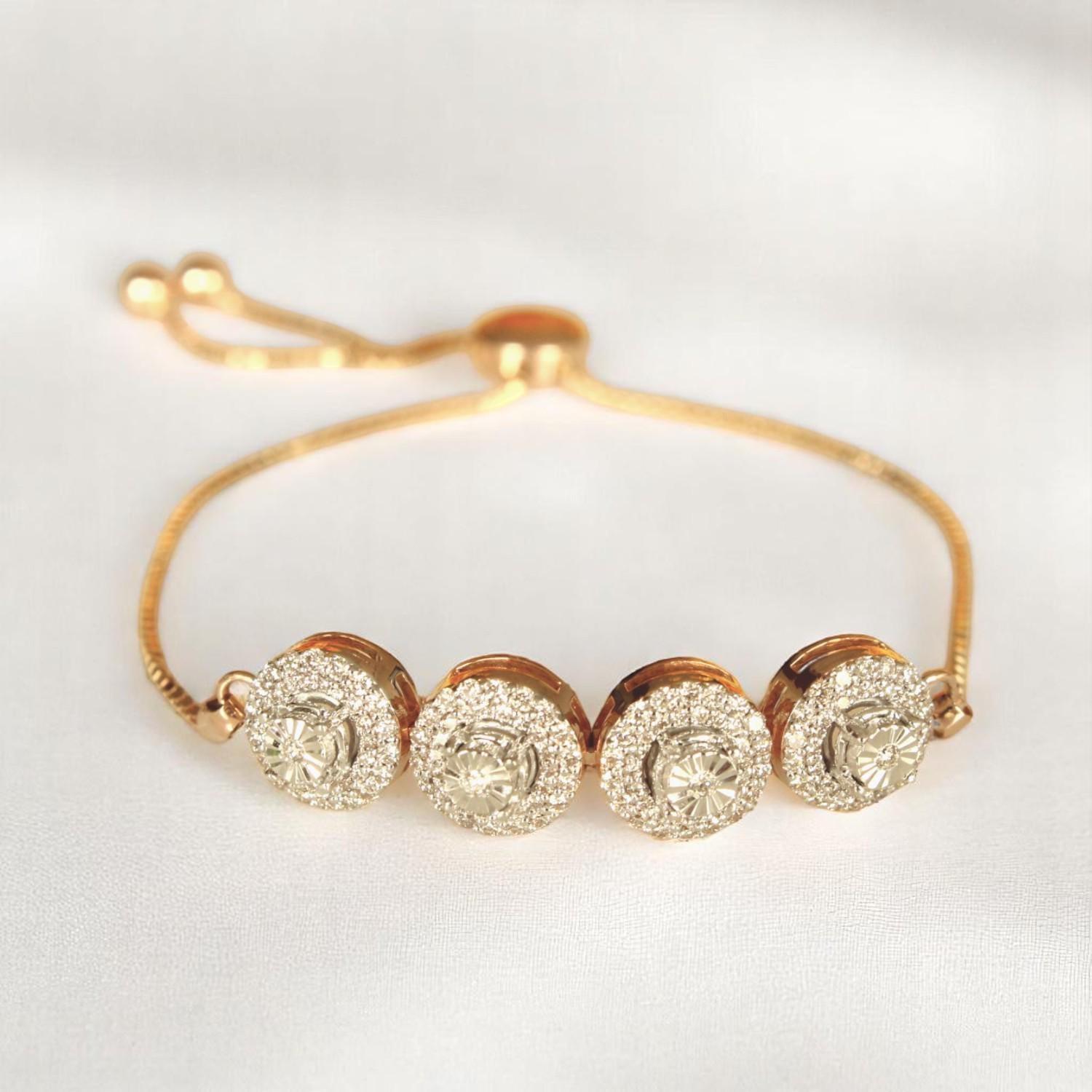 Pulsera Bolo Círculos de Diamantes con Engaste Ilusión en Oro Macizo de 14 K (Certificado) en Nuevo estado para la venta en New Delhi, DL